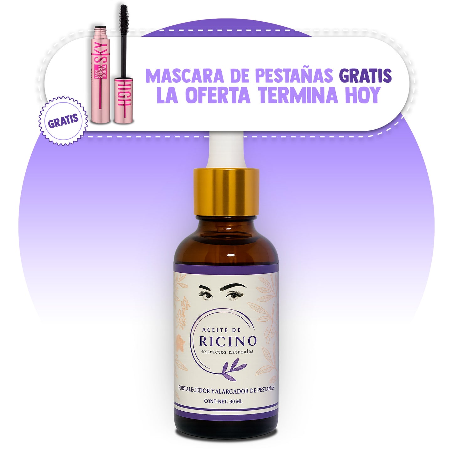 SERUM DE PESTAÑAS CON RICINO Y RAÍZ DE FO-TI + MASCARA DE PESTAÑAS DE REGALO